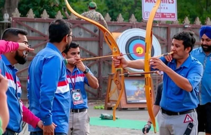 Archery Ace India Community Meetup Archery Ace India community meetup in Jaipur with players and traditional archers and Archery Ace India watermark