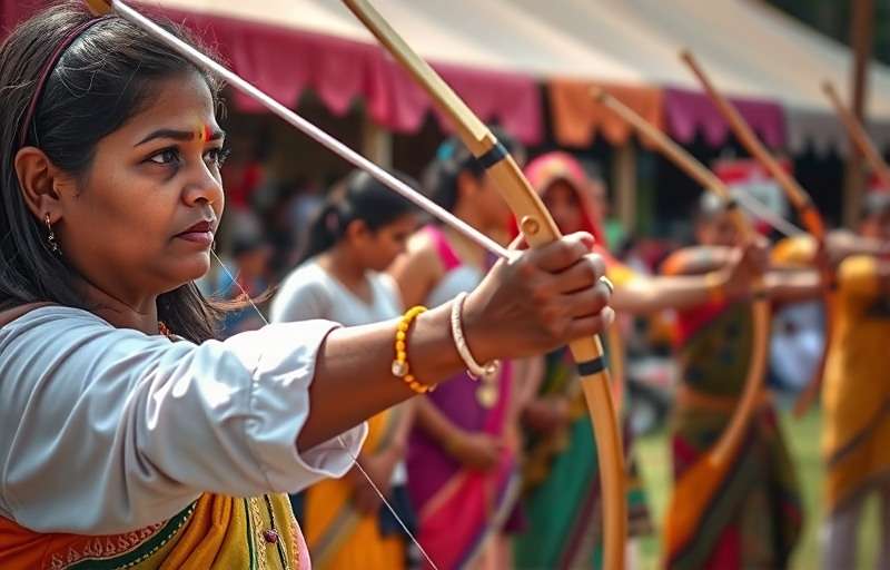 Archery Ace India Traditional Tournaments Archery Ace India tournament scene at a village fair with Archery Ace India watermark