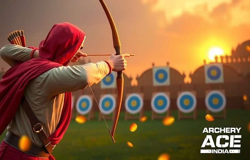 Archery Ace India Gameplay Archery Ace India gameplay showing archer in Rajput attire aiming at targets with Archery Ace India watermark